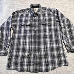 Woolrich Men's Plaid Flannel Button-Down Shirt Gray Black Red 100% Cotton Size L